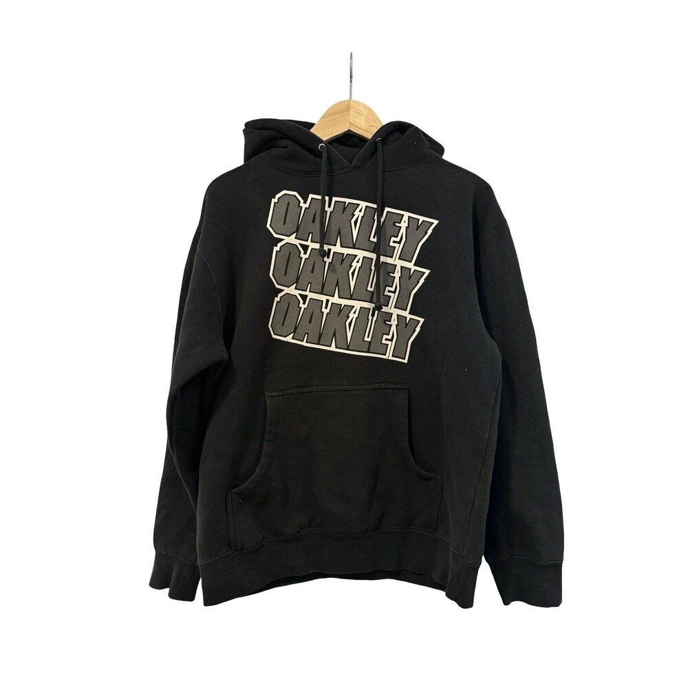 Vintage Oakley Hoodie Mens S Pullover Black Sweatshirt Logo Y2K Skater Grunge